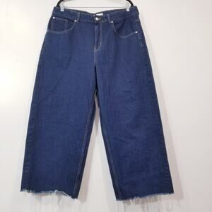 Urban Outfitters BDG Tapered Baggy Dark Wash Frayed Hem Blue Jeans